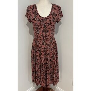 Peruvian Connection Red Floral T Shirt Dress Medium Pima Cotton Short Sleeve S